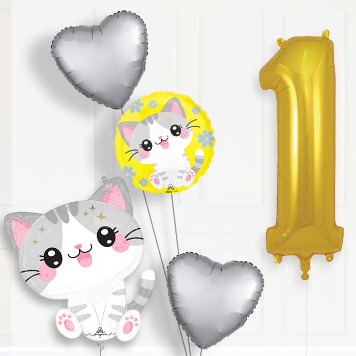 Kawaii Kitten Birthday Balloon Package Choose Age - Party Save Smile