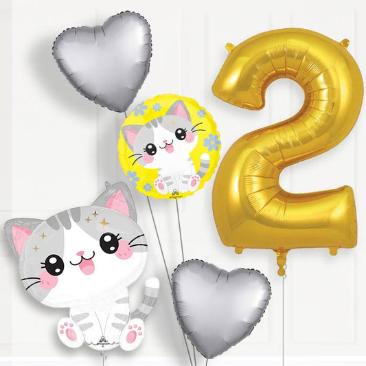 Kawaii Kitten 2nd Birthday Balloon Package - 2nd Birthday Balloon Package | Party Save Smile