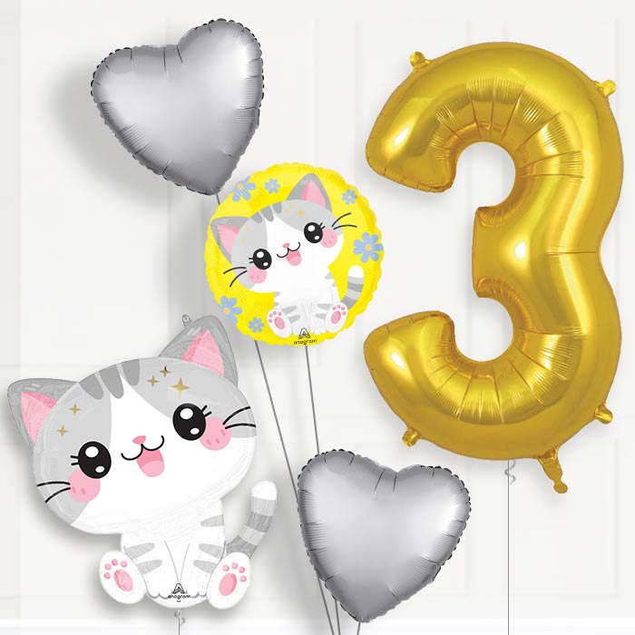 Kawaii Kitten 3rd Birthday Balloon Package - 3rd Birthday Balloon Package | Party Save Smile