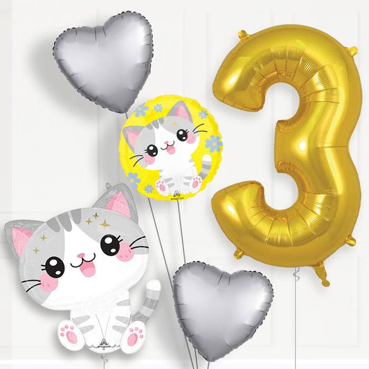 Kawaii Kitten 3rd Birthday Balloon Package - 3rd Birthday Balloon Package | Party Save Smile