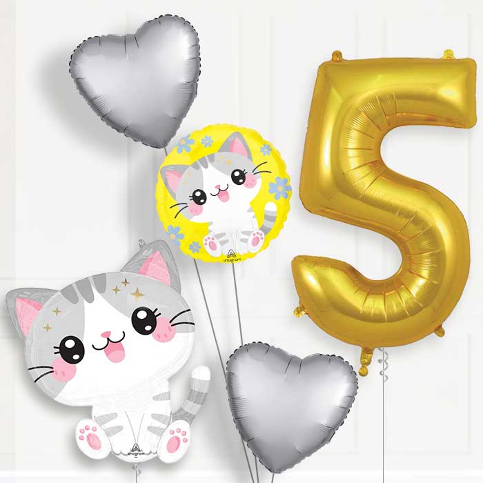 Kawaii Kitten Birthday Balloon Package Choose Age - Party Save Smile