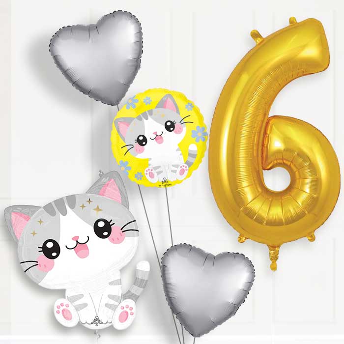 Kawaii Kitten Birthday Balloon Package Choose Age - Party Save Smile