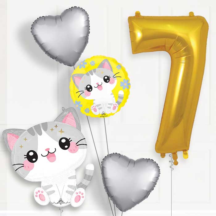 Kawaii Kitten Birthday Balloon Package Choose Age - Party Save Smile