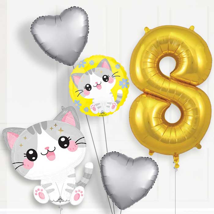 Kawaii Kitten 8th Birthday Balloon Package - 8th Birthday Balloon Package | Party Save Smile