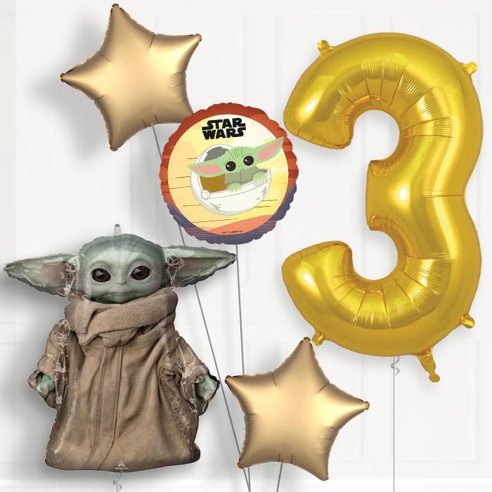 Mandalorian Yoda 3rd Birthday Balloon Package | Party Save Smile