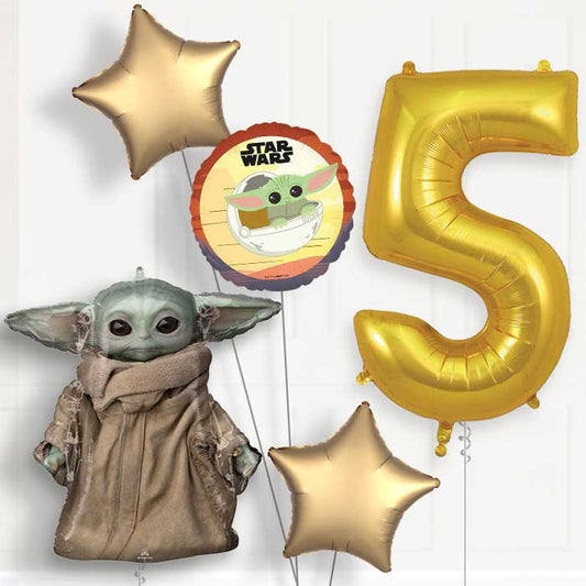 Mandalorian Yoda 5th Birthday Balloon Package | Party Save Smile