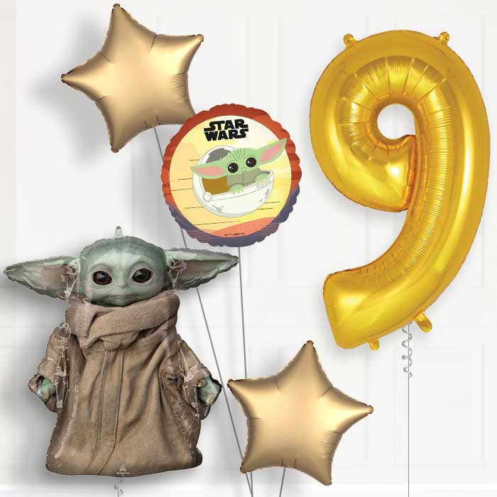 Mandalorian Yoda 9th Birthday Balloon Package | Party Save Smile