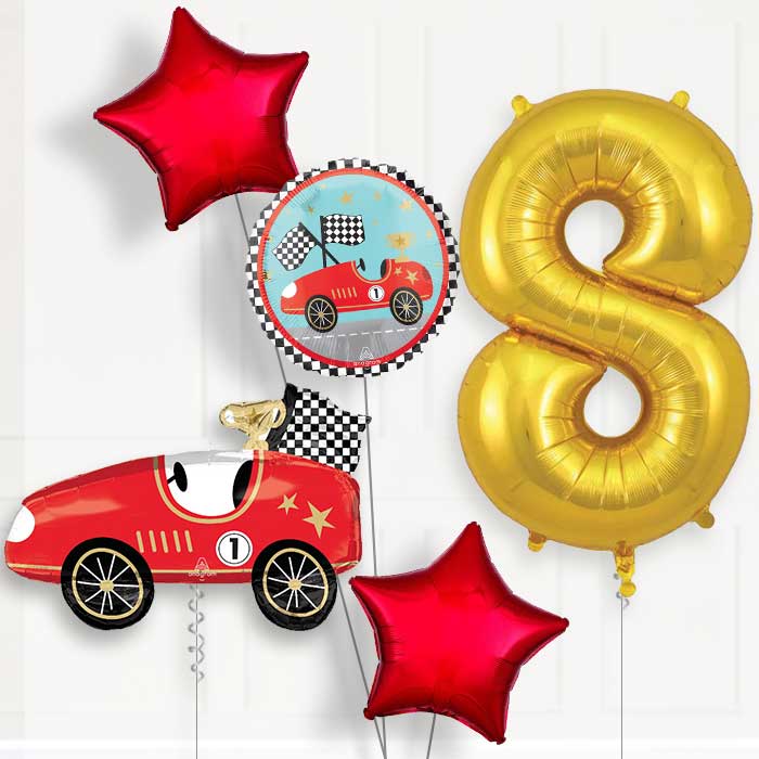 Classic Race Car 8th Birthday Balloon Package - 8th Birthday Balloon Package | Party Save Smile