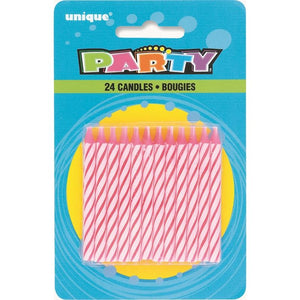 Pink Stripe Birthday Cake Candles Pack of 24