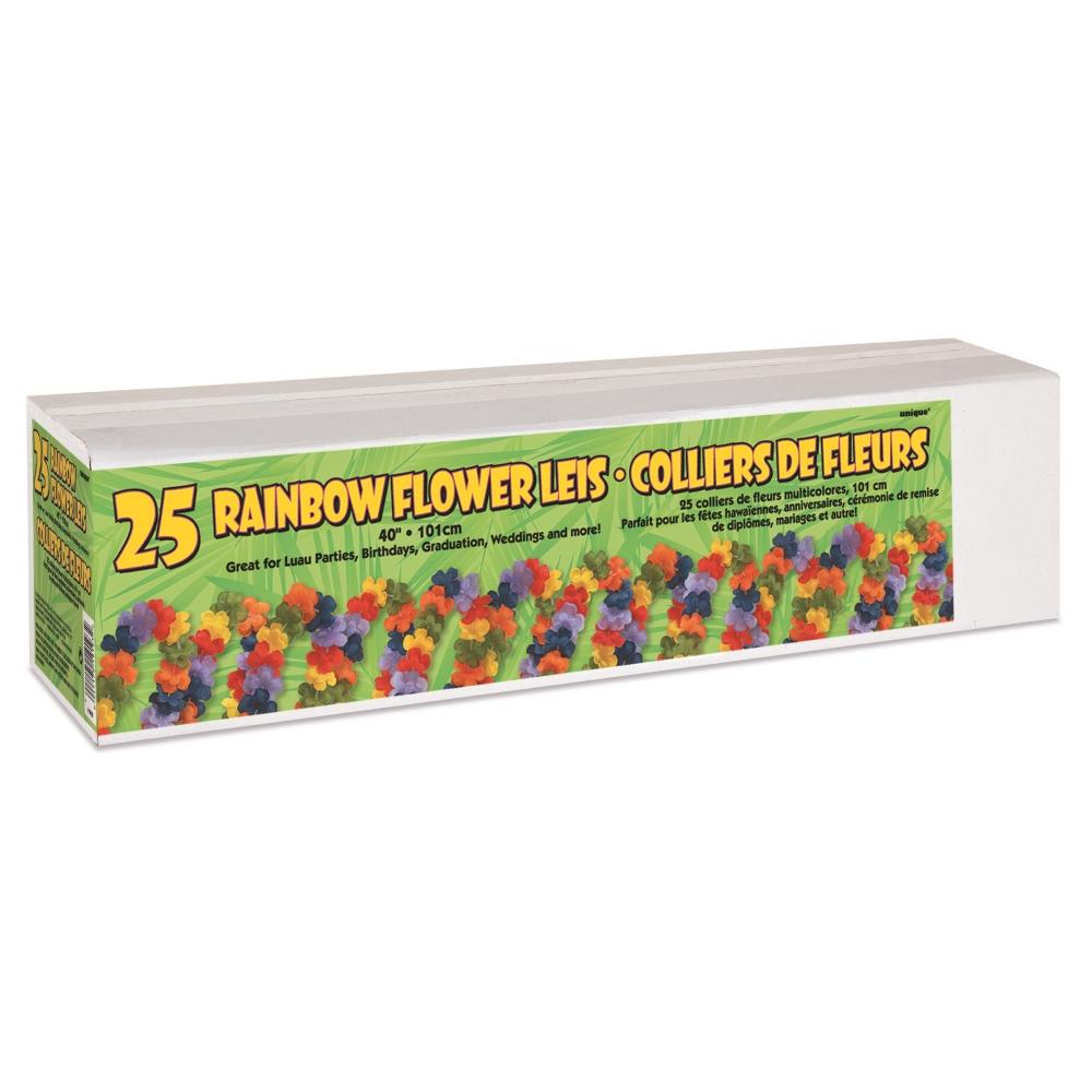 Rainbow Flower Hawaiian Leis - 25 | Party Save Smile