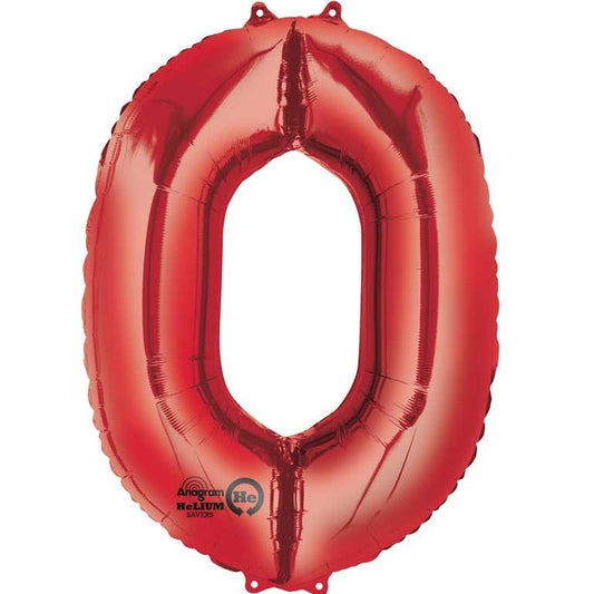 Red Number 0 Foil Balloon Anagram 34 Inches | Party Save Smile