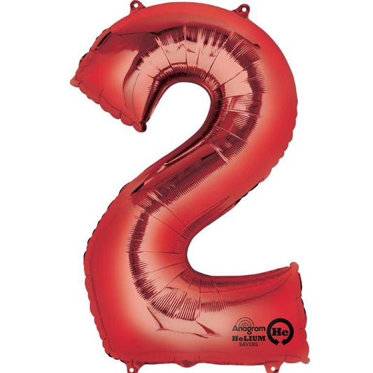 Red Number 2 Foil Balloon Anagram 34 Inches | Party Save Smile