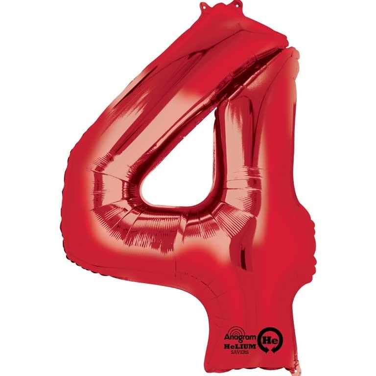 Red Number 4 Foil Balloon Anagram 34 Inches | Party Save Smile