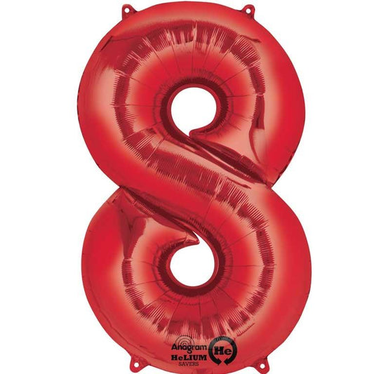 Red Number 8 Foil Balloon Anagram 34 Inches | Party Save Smile