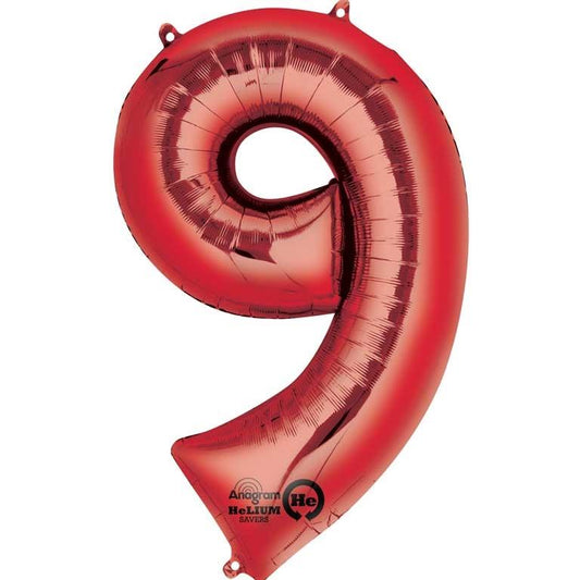 Red Number 9 Foil Balloon Anagram 34 Inches | Party Save Smile