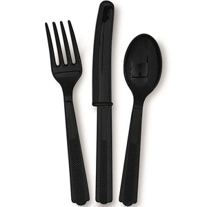 Black Cutlery Set (Reusable): 6 of Each Item