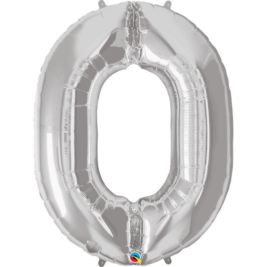 Silver Foil Balloon Number 0 Qualatex 34 Inches | Party Save Smile
