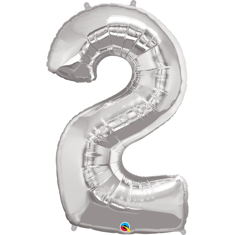Silver Number 2 Foil Helium Balloon Qualatex 34 inch | Party Save Smile
