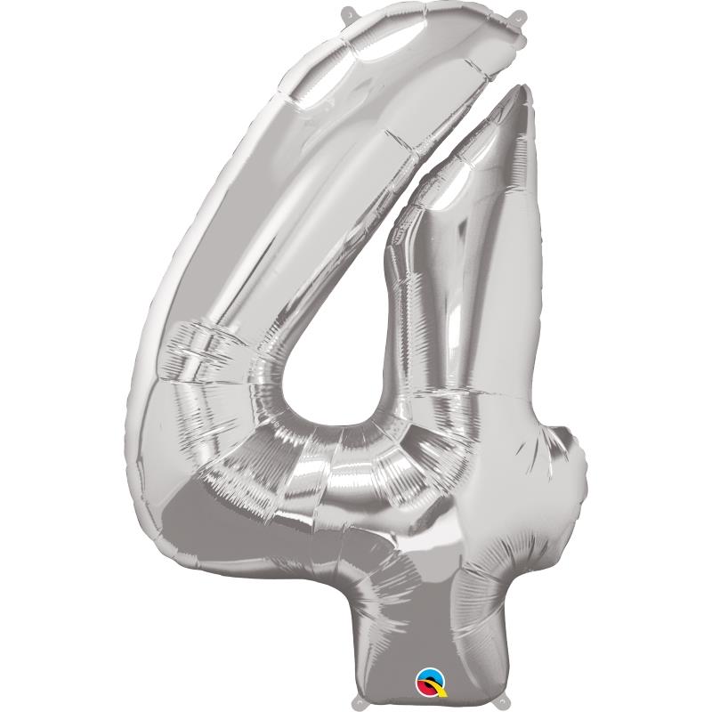 Silver Number 4 Foil Balloon 34 inch Qualatex | Party Save Smile