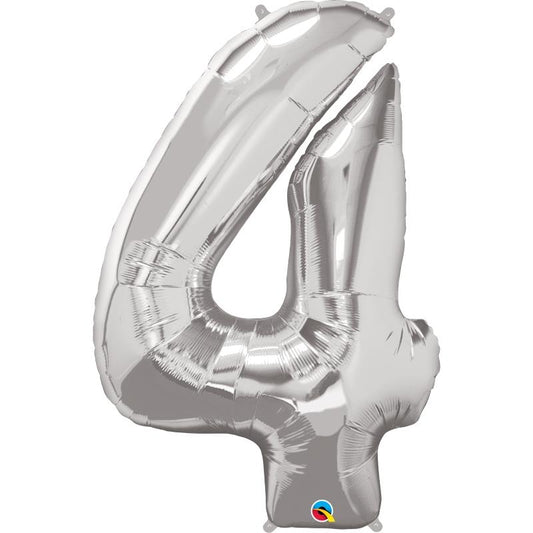 Silver Number 4 Foil Balloon 34 inch Qualatex | Party Save Smile