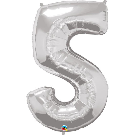 Silver Number 5 Balloon - Qualatex 34 inch | Party Save Smile