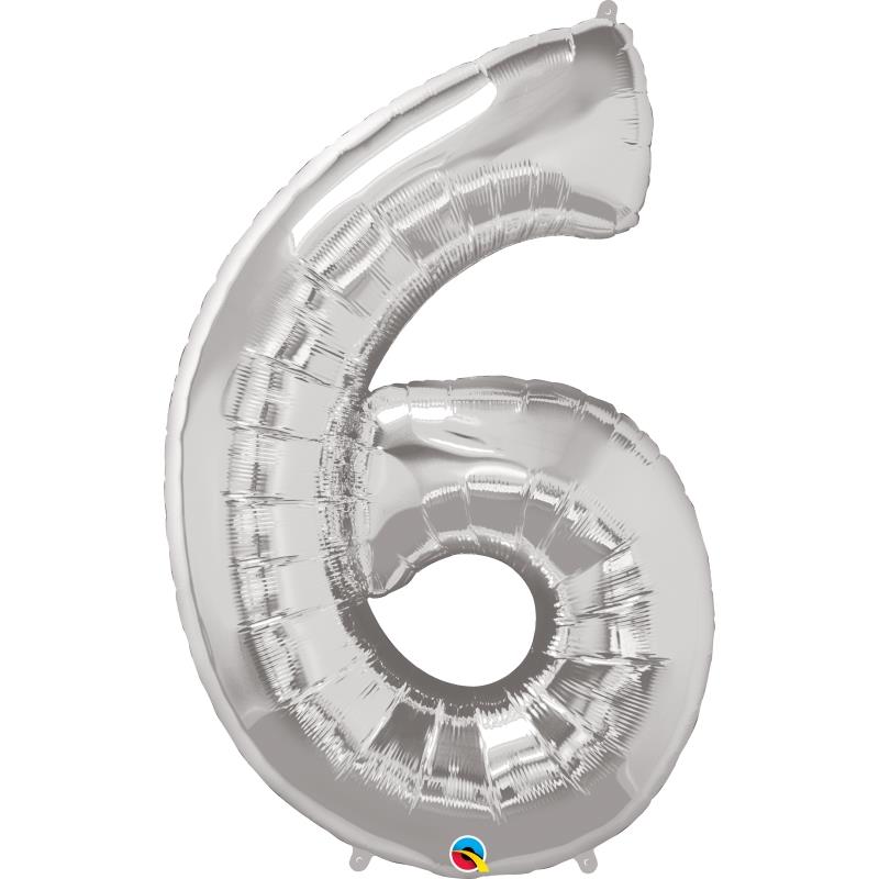 Silver Number 6 Foil Balloon 34 inch Qualatex | Party Save Smile