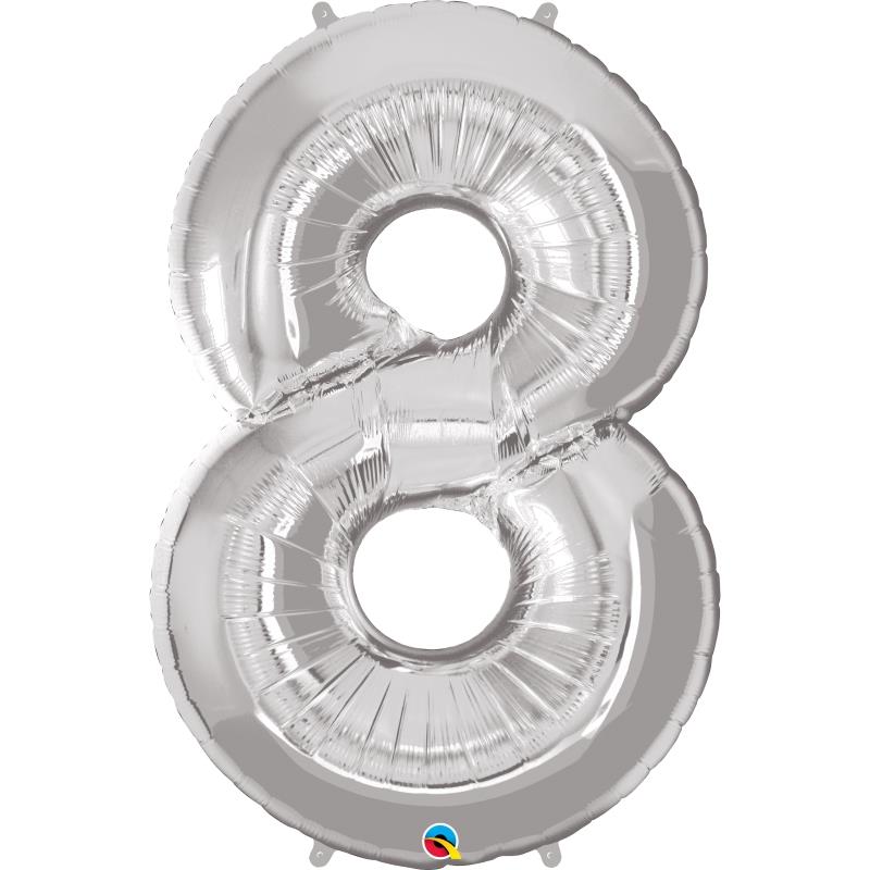 Silver Number 8 Foil Balloon 34 inch Qualatex | Party Save Smile
