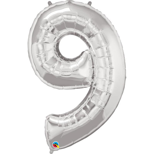 Qualatex Silver Foil Balloon Number 9 - 34 inch | Party Save Smile