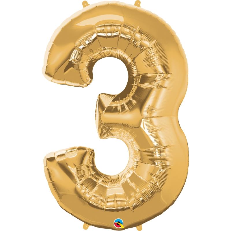 Qualatex Gold Number 3 Foil Balloon 34 inch | Party Save Smile