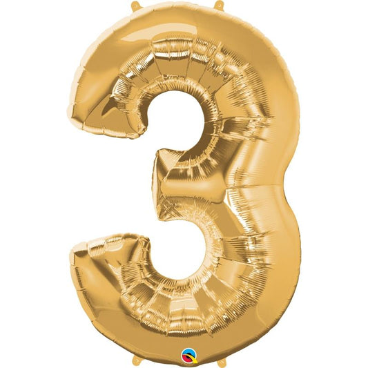 Qualatex Gold Number 3 Foil Balloon 34 inch | Party Save Smile
