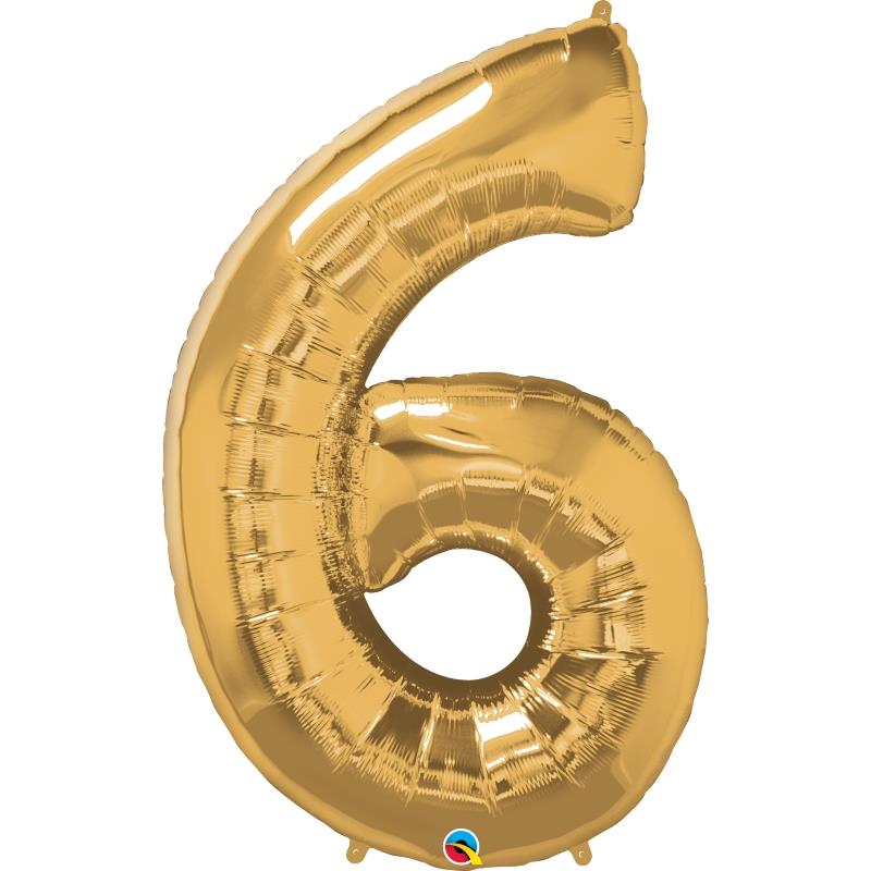 Number 6 Foil Balloon - Gold Qualatex 34 inch | Party Save Smile