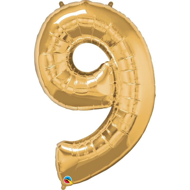 9 Helium Balloons - Gold Qualatex 34 inch | Party Save Smile