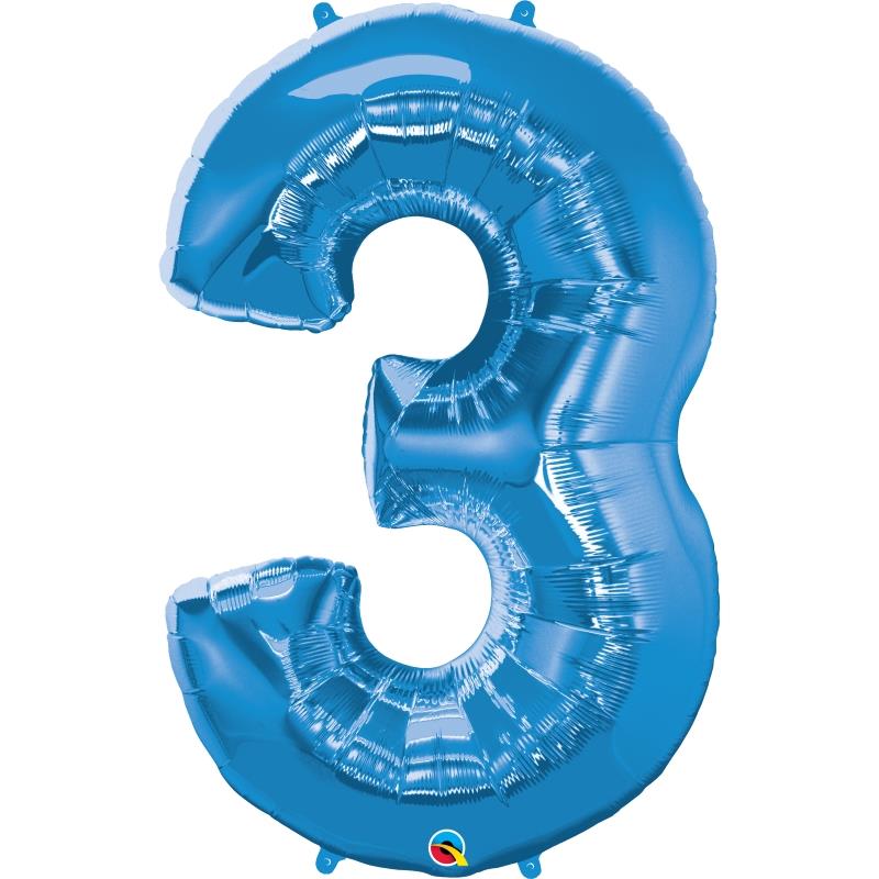 Qualatex Blue Number 3 Foil Balloon 34 inch | Party Save Smile
