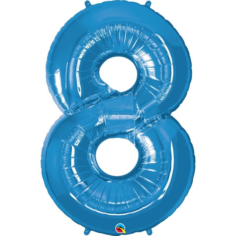 8 Foil Balloon Number - Blue Qualatex 34 inch | Party Save Smile