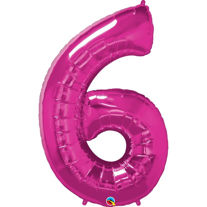 Qualatex Pink Number 6 Foil Balloon 34 inch | Party Save Smile