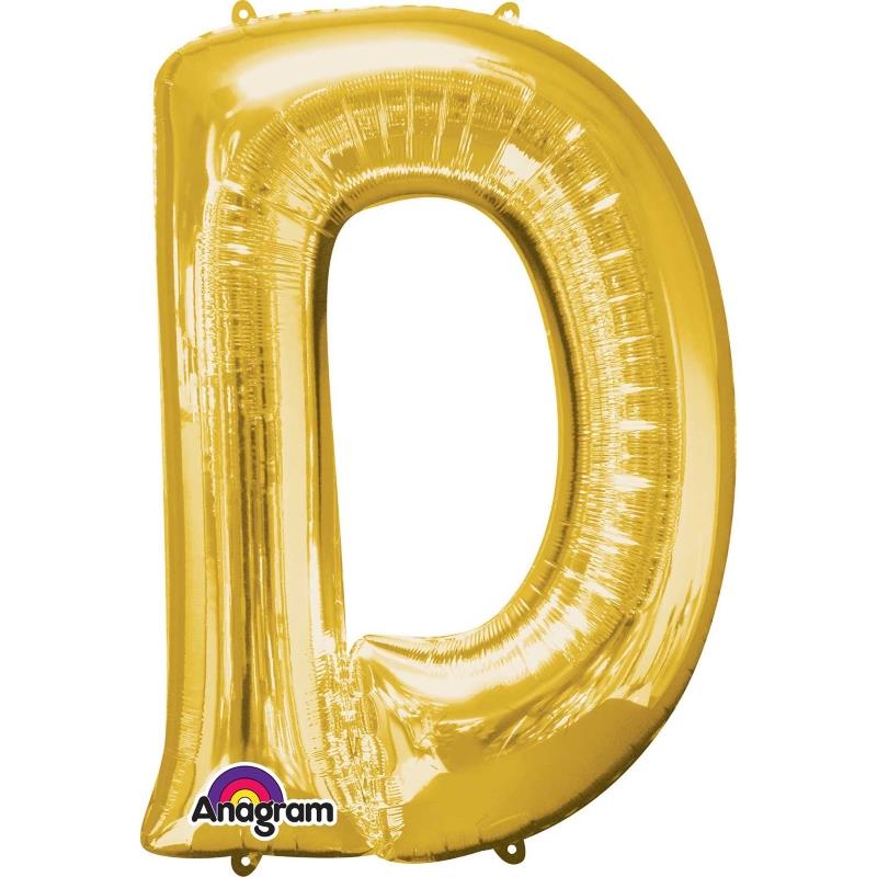 Gold letter D helium balloon.