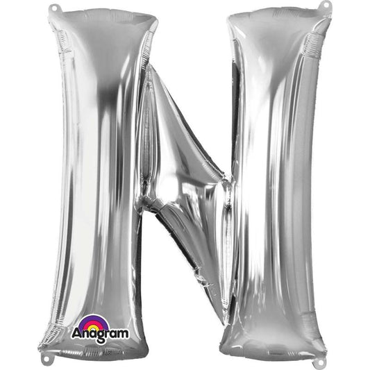 Anagram Silver 34" Letter N Supershape Foil | Helium Balloon