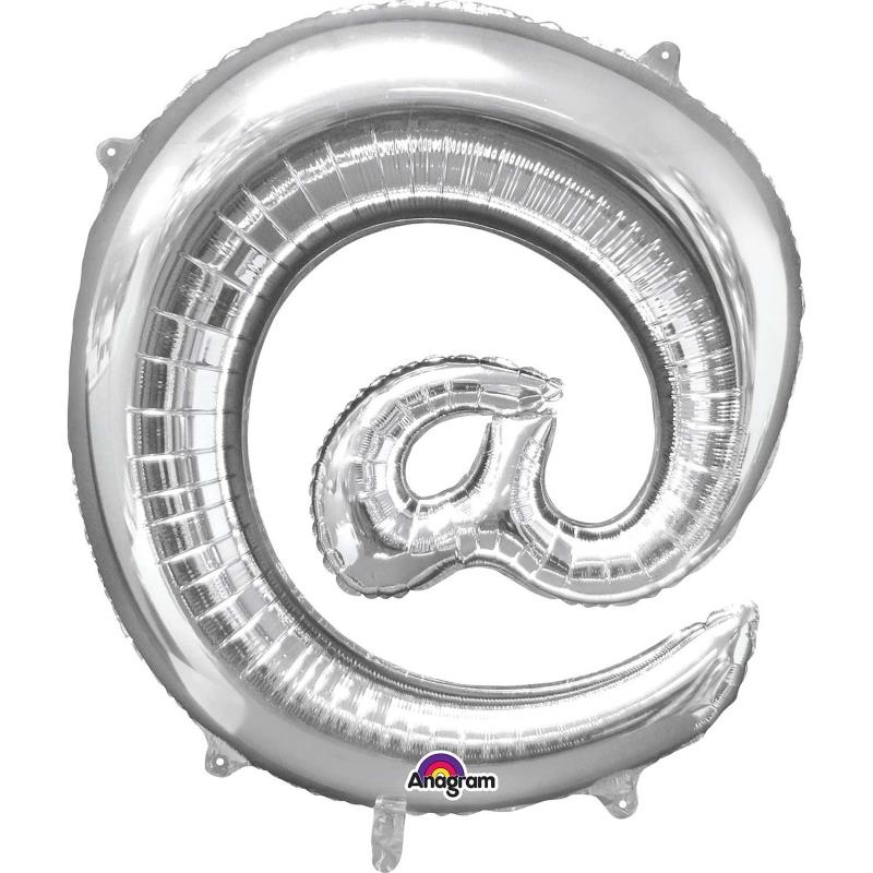 Silver @ Symbol Supershape Foil Balloon 35 inch Anagram | Party Save Smile