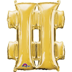 Gold # Hash Tag Symbol Foil Balloon Anagram 34 inch