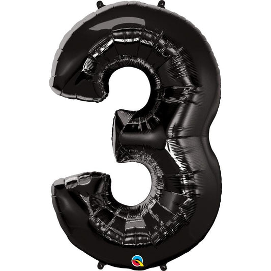 Black Number 3 Foil Balloon 34 inch Qualatex | Party Save Smile