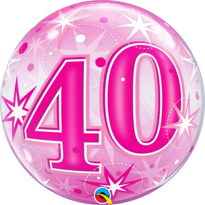 Age 40 Pink Starburst Bubble Balloon 22 inch Qualatex
