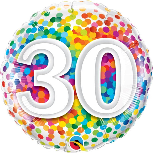 Age 30 Rainbow Confetti Birthday 18" Foil | Helium Balloon