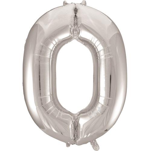 Silver Glitz 34" Number 0 Supershape Foil | Helium Balloon