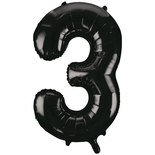 Black Number 3 Supershape Foil Balloon 34 inch | Party Save Smile