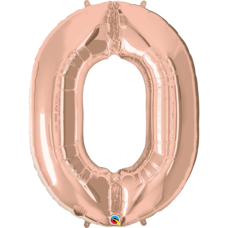 Rose Gold Number 0 Balloons - 34 inch Qualatex | Party Save Smile
