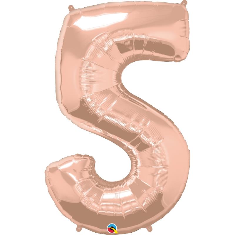 Rose Gold Number 5 Balloons - 34 inch Qualatex | Party Save Smile