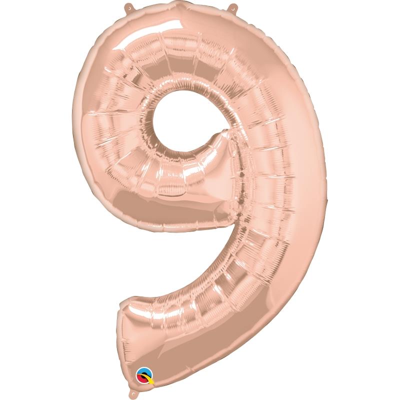Rose Gold Number 9 Foil Balloon 34 inch Qualatex | Party Save Smile