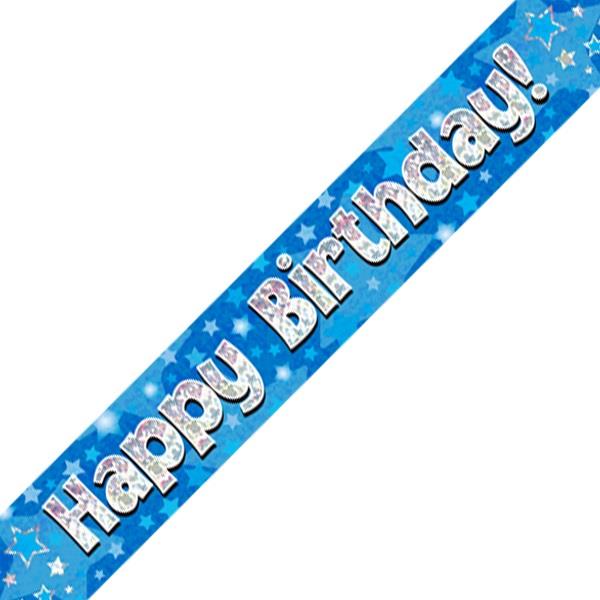 Blue Happy Birthday Foil Banner Star Print | Party Save Smile