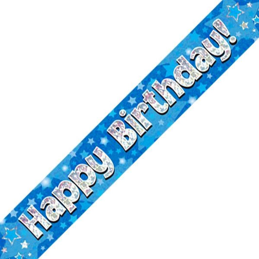 Blue Happy Birthday Foil Banner Star Print | Party Save Smile