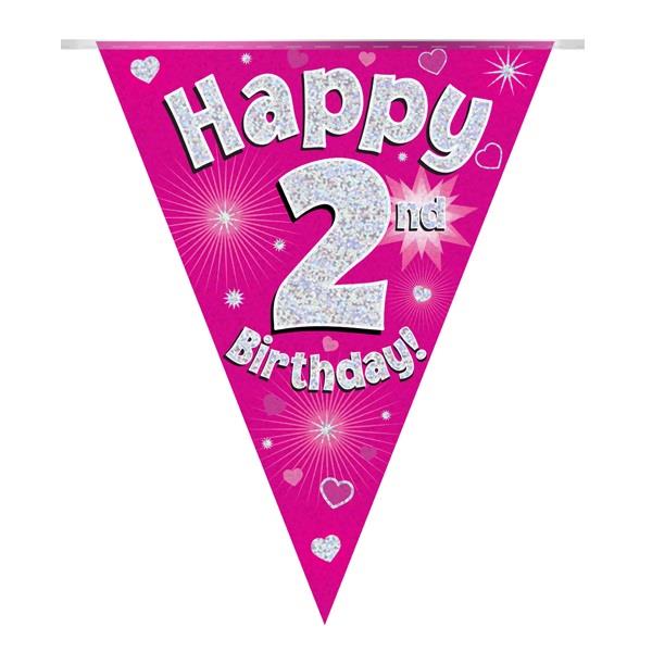 Pink Hearts Happy 2nd Birthday Bunting 3.9 Metres | Party Save Smile
